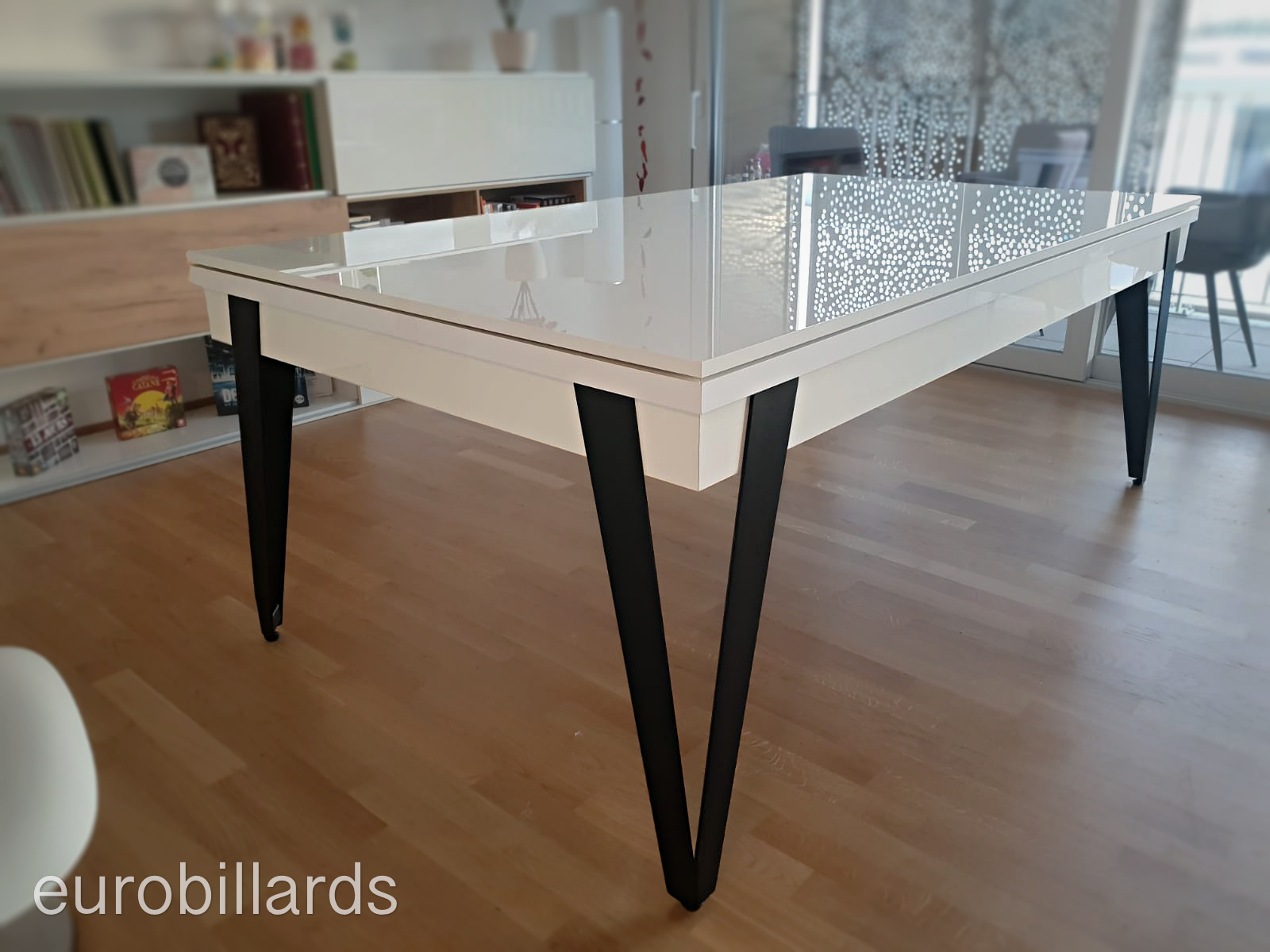 table chêne vintage transformable en billard pure aux pied noirs